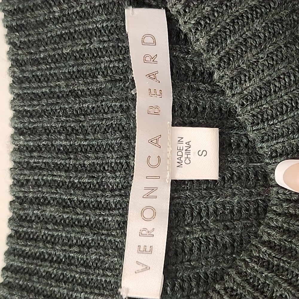 Veronica Beard Kelly Green 100% Wool Sweater Button Shoulder Raglan Dark Sz S - Picture 7 of 16